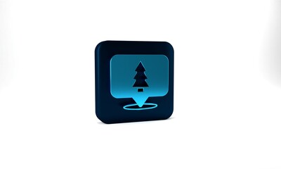 Fototapeta premium Blue Christmas tree icon isolated on grey background. Merry Christmas and Happy New Year. Blue square button. 3d illustration 3D render