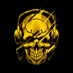 the yellow skull head with headphone illustration