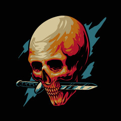 the skull head with knife illustration