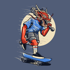 the dragon ride skateboard illustration vector
