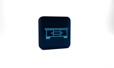 Blue TV table stand icon isolated on grey background. Blue square button. 3d illustration 3D render