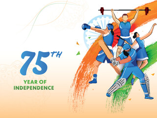 75 Years of Indian Independence Day Celebration Concept with the Sports Persons of Different Games for their Contributions towards Nation.
