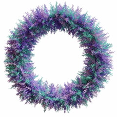 Christmas wreath blue, pink, green snow-covered branches, isolated on a white background, 3d render, 3d illustration
