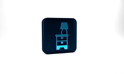 Blue Furniture nightstand with lamp icon isolated on grey background. Blue square button. 3d illustration 3D render