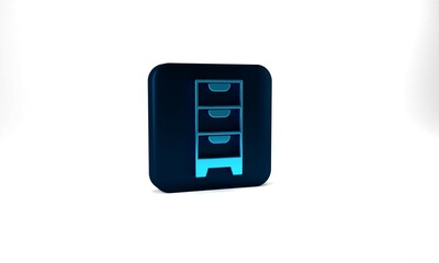 Blue Chest of drawers icon isolated on grey background. Blue square button. 3d illustration 3D render