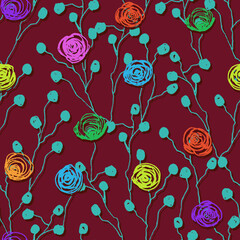 Fototapeta na wymiar Seamless pattern with hand drawn abstract flowers. Colorful vector background