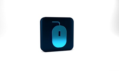 Blue Computer mouse gaming icon isolated on grey background. Optical with wheel symbol. Blue square button. 3d illustration 3D render