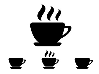 A cup of coffee. 4 types of coffee cups. Icons, logos.