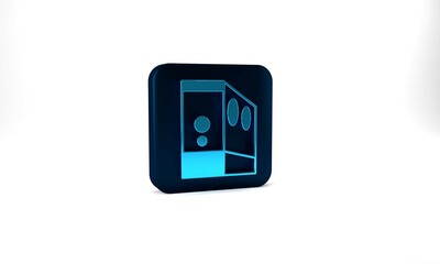 Blue Case of computer icon isolated on grey background. Computer server. Workstation. Blue square button. 3d illustration 3D render