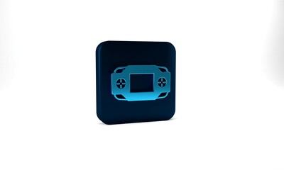 Blue Portable video game console icon isolated on grey background. Handheld console gaming. Blue square button. 3d illustration 3D render