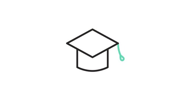 Linear animated study hat with a faltering thread. Knowledge and study icon concept, Loop Animation.