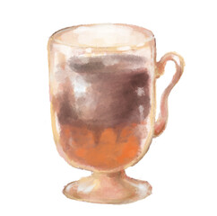 Coffee orange mixed refreshing drink in glass cup watercolor painting illustration