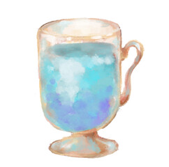 Organic purple blue butterfly pea drink glass cup healthy self care watercolor painting illustration