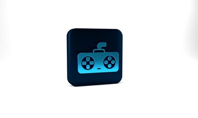 Blue Game controller or joystick for game console icon isolated on grey background. Blue square button. 3d illustration 3D render