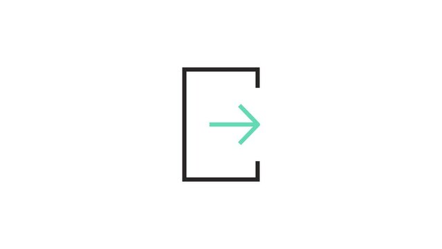 Linear animated exit sign with arrow and door. Exit concept icon. Loop Animation.