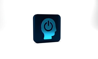 Fototapeta premium Blue Power button icon isolated on grey background. Start sign. Blue square button. 3d illustration 3D render
