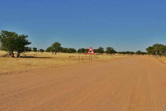 Naklejki Roadside Elephant road crossing sign, Namib Desert, Namibia