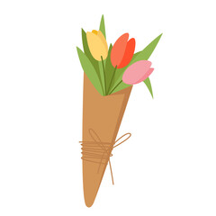 Flowers in eco package. Ecology concept, recycling