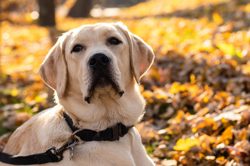 labrador tethered and waiting near the pole