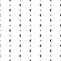 Seamless pattern with black half moon, crescents and stars on white background.