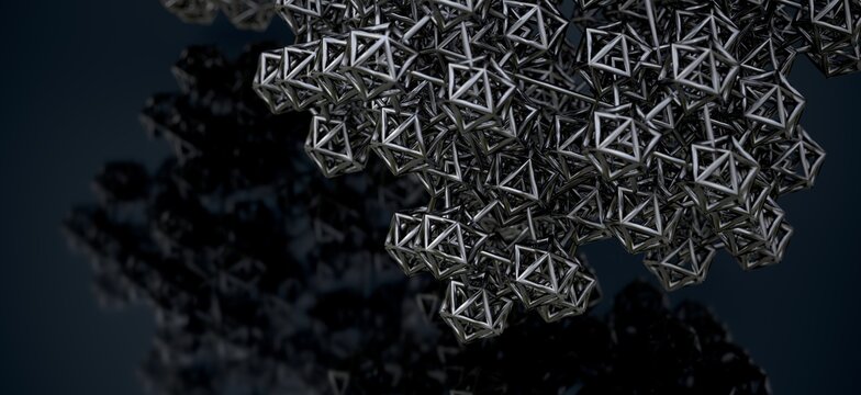 3D computer generated fractal abstract geometric metallic object  details isolated on infinite background 