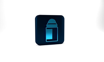 Blue Antiperspirant deodorant roll icon isolated on grey background. Cosmetic for body hygiene. Blue square button. 3d illustration 3D render