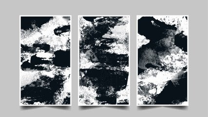 Set of black and white abstract grunge paint texture background.	