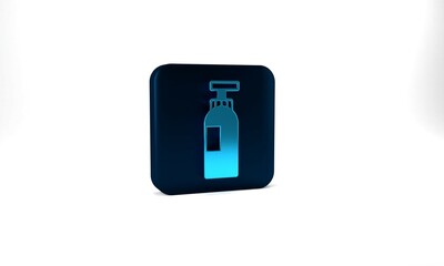 Blue Bottle of shampoo icon isolated on grey background. Blue square button. 3d illustration 3D render