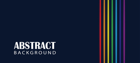 Simple minimalist background with colorful luminous neon stripes. Rainbow stripes. Vector design.