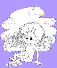 kids color page. Cute cartoon with mountain and Dinosaur coloring pages for boys and girls,