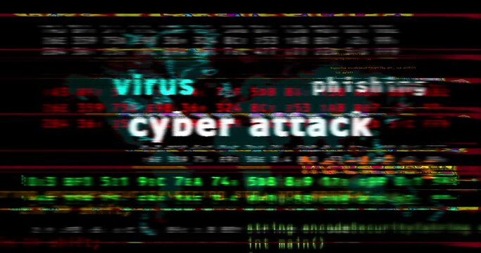 Cyber attack media and abstract screen 3d seamless looped. Glitch and noise concept of security, hacking data, internet virus and hacker access.