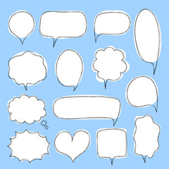 collection set of blank  black and white hand drawing speech bubble balloon, think speak talk text box, banner, flat vector illustration design