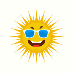 Sun face with sunglasses. Summer vector background