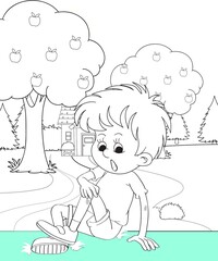 kids color page. Cute cartoon with mountain and Dinosaur coloring pages for boys and girls,