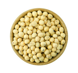 Soy beans in bowl wood top view