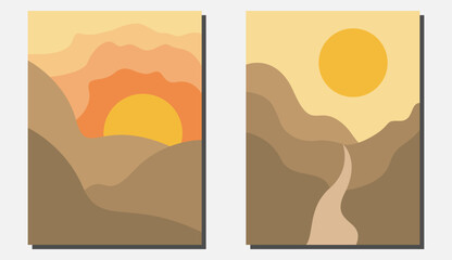 Sunset view and barren mountains for wall decoration