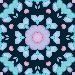 Abstract watercolor seamless pattern, cage, kaleidoscope