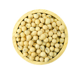 Soy beans in bowl wood top view
