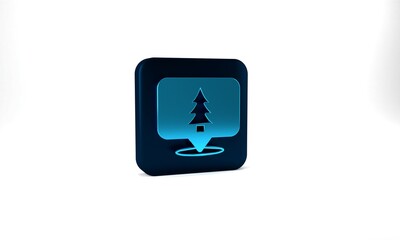Blue Location of the forest on a map icon isolated on grey background. Blue square button. 3d illustration 3D render