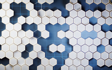 Metallic hexagon material background, 3d rendering.