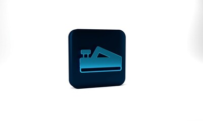 Blue Wood plane tool for woodworker hand crafted icon isolated on grey background. Jointer plane. Blue square button. 3d illustration 3D render