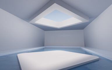 Empty room with water inside, 3d rendering.