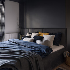 Fototapeta na wymiar Big bed in modern bedroom