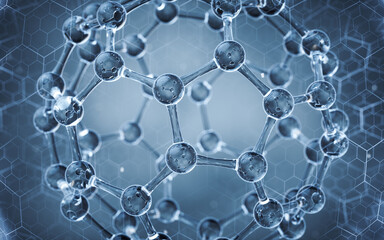 Molecule sphere with hexagon pattern, 3d rendering.