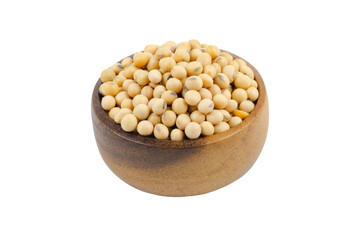 Soy beans in bowl wood isolated on white background with clipping path.