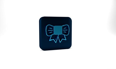 Blue Gift bow icon isolated on grey background. Blue square button. 3d illustration 3D render