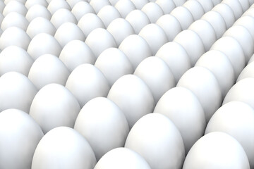 Many chicken eggs. 3d render realistic background.