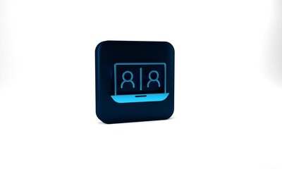 Blue Video chat conference icon isolated on grey background. Online meeting work form home. Remote project management. Blue square button. 3d illustration 3D render