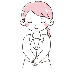 お辞儀をする白衣を着た女性のイラスト