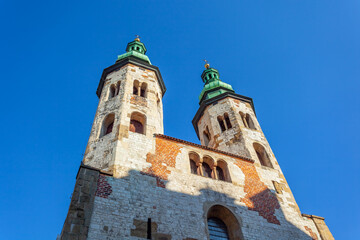 Fototapeta na wymiar The white facade of The Church of St. Andrew in Krakow